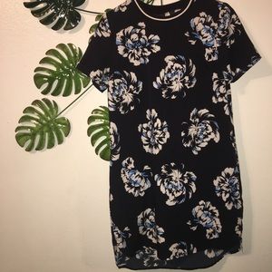 Navy tropical crew neck dress.